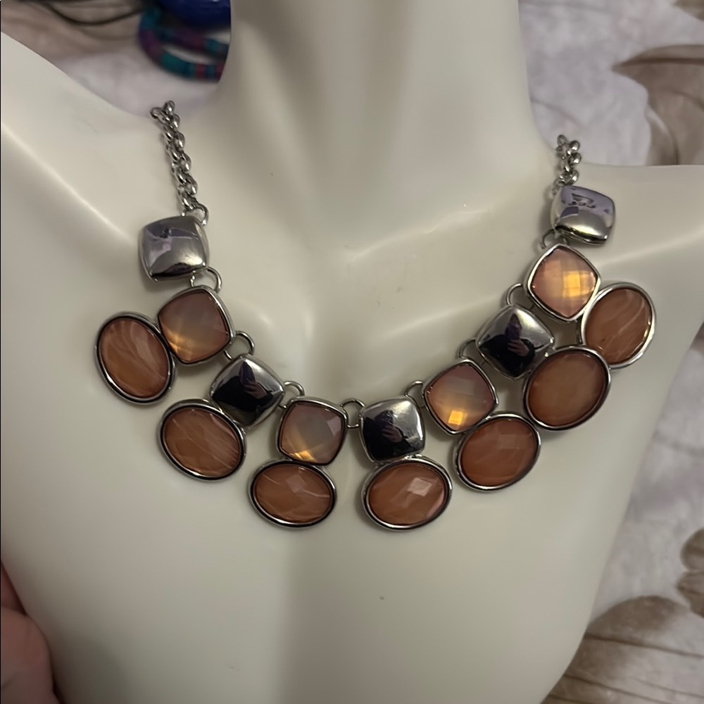 Elegant Silver and Brown Necklace